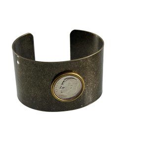 US 1959 Rosevelt Dime Brass Antique Finish Cuff Bracelet 1.5" Wide